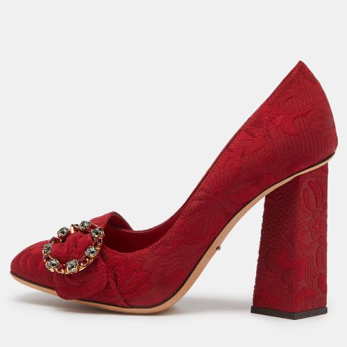 Brocade Fabric Crystal Embellished Block Heel Pumps Size 39.5 - Dolce & Gabbana - Modalova