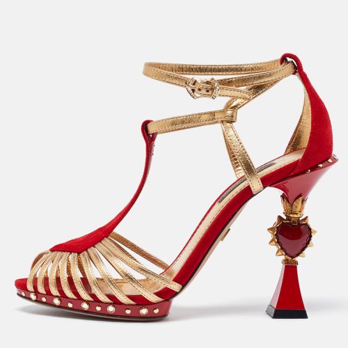 Gold Leather and Suede Sculpted Ankle Strap Sandals Size 36.5 - Dolce & Gabbana - Modalova