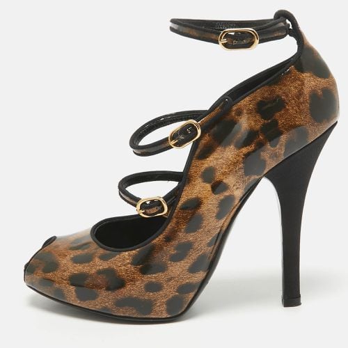 Black Leopard Print Patent Peep Toe Pumps Size 38.5 - Dolce & Gabbana - Modalova