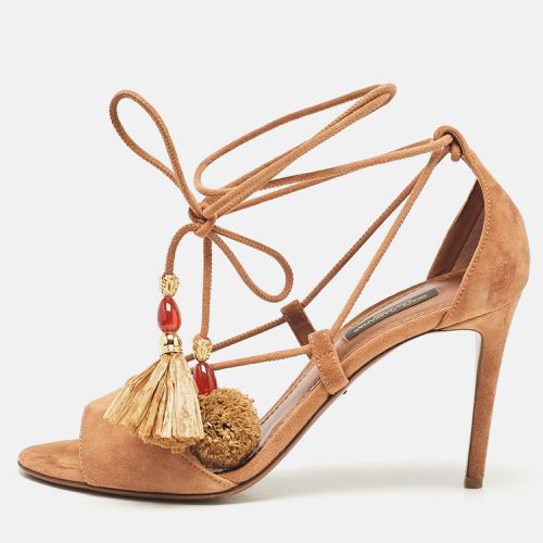 Suede Pom Pom Detail Tie Up Sandals Size 37.5 - Dolce & Gabbana - Modalova