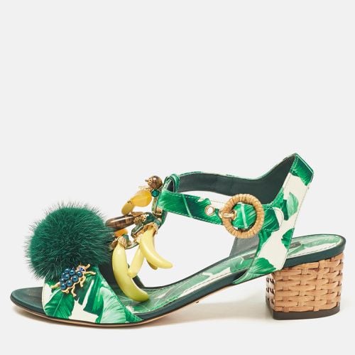 Satin and Fur Banana Embellished T-Strap Sandals Size 39 - Dolce & Gabbana - Modalova