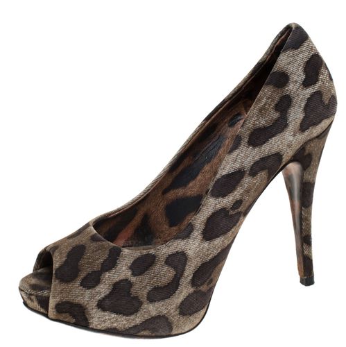 Leopard Print Canvas Peep Toe Platform Pumps Size 37 - Dolce & Gabbana - Modalova