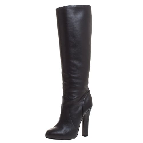 Black Leather Knee Length Platform Boots Size 36 - Dolce & Gabbana - Modalova