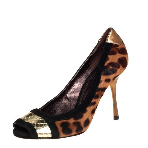 Pony Hair And Suede Open Toe Pumps Size 38 - Dolce & Gabbana - Modalova