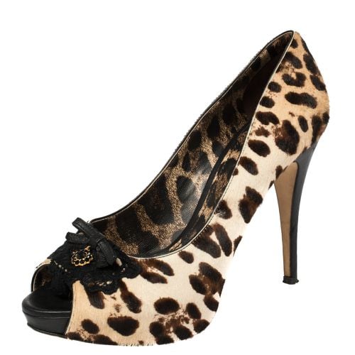 Dolce and Gabbana Leopard Print Pony Hair Peep Toe Platform Pumps Size 39.5 - Dolce & Gabbana - Modalova