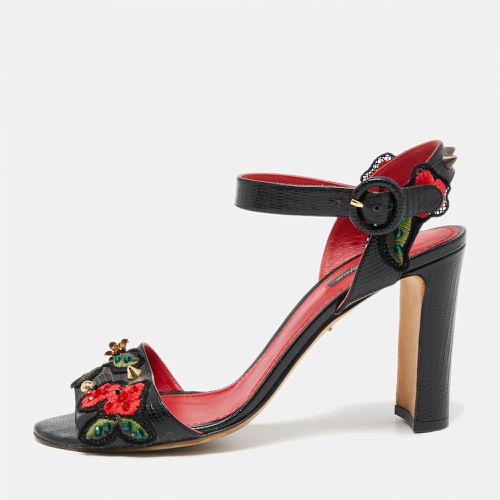 Lizard Embossed Carnation Heeled Sandals Size 40 - Dolce & Gabbana - Modalova