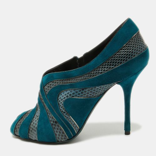 Teal Suede and Snakeskin Peep Toe Ankle Booties Size 38.5 - Dolce & Gabbana - Modalova