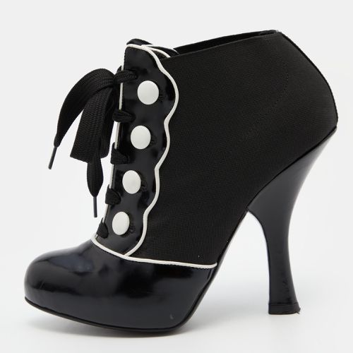 White Stretch Band and Patent Leather Lace Up Ankle Booties Size 36 - Dolce & Gabbana - Modalova