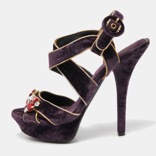 Velvet and Leather Ankle Strap Sandals Size 39.5 - Dolce & Gabbana - Modalova