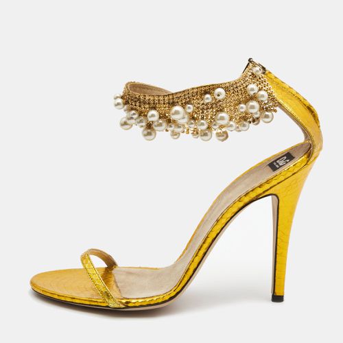 Yellow Python Embossed Leather Embellished Ankle Strap Sandals Size 40 - Dolce & Gabbana - Modalova