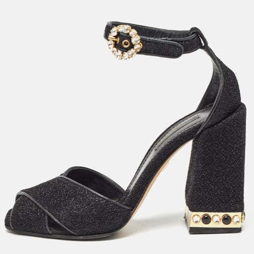 Lurex Fabric Crystal Embellished Block Heel Ankle Strap Sandals Size 37 - Dolce & Gabbana - Modalova