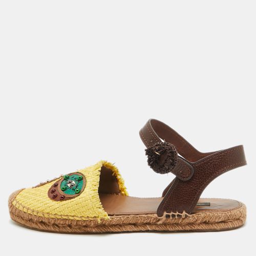 Brown/ Raffia and Leather Pineapple Kiwi Patch Espadrille Sandals Size 40 - Dolce & Gabbana - Modalova