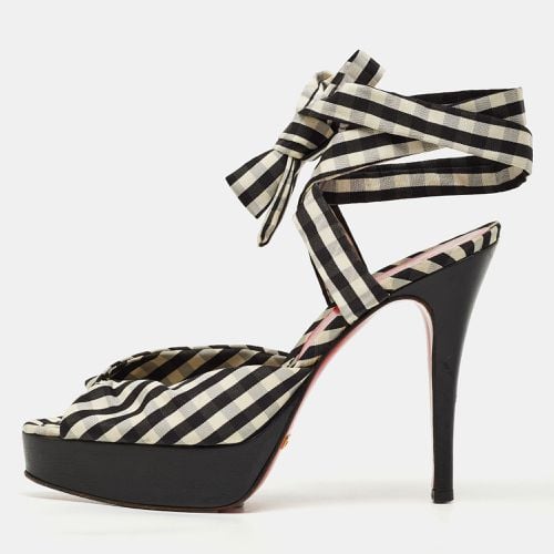 White Plaid Fabric Platform Ankle Tie Sandals Size 38 - Dolce & Gabbana - Modalova