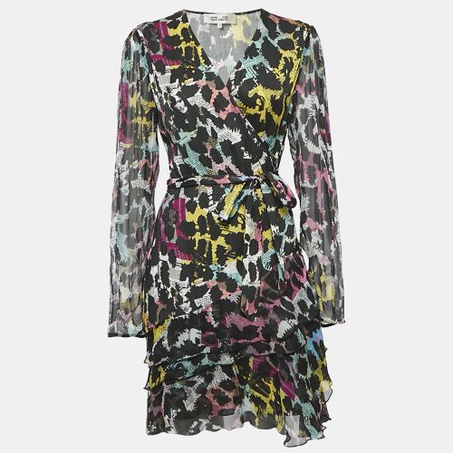 Black/ Newspaper Print Crepe Wrap Dress M - Diane Von Furstenberg - Modalova