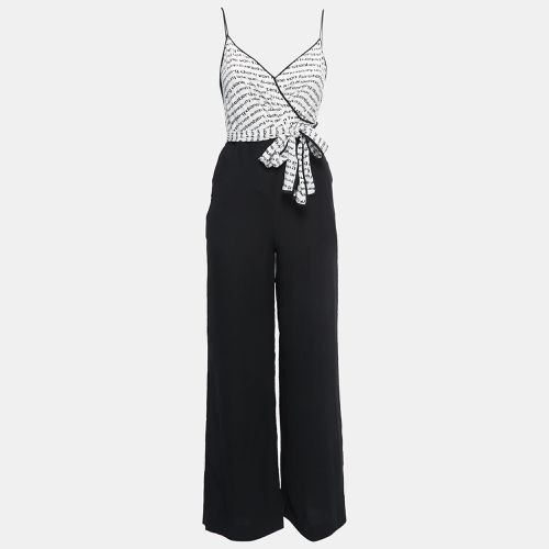 White Logo Print Crepe & Silk Wide Leg Back Tie Detail Strappy Jumpsuit XXS - Diane Von Furstenberg - Modalova