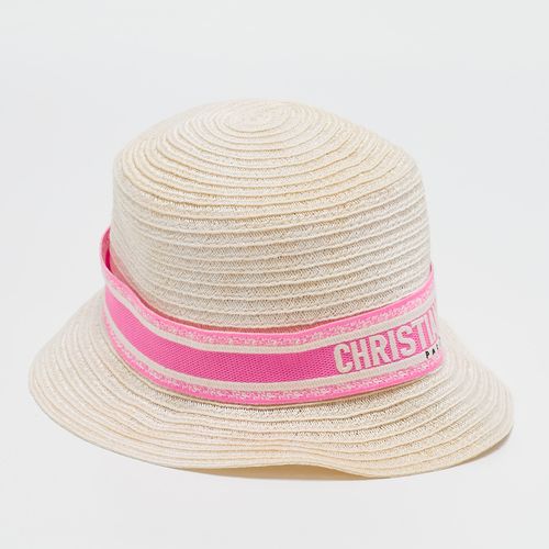 Christian Ivory/Pink Logo Detail Straw esort Hat - Dior - Modalova