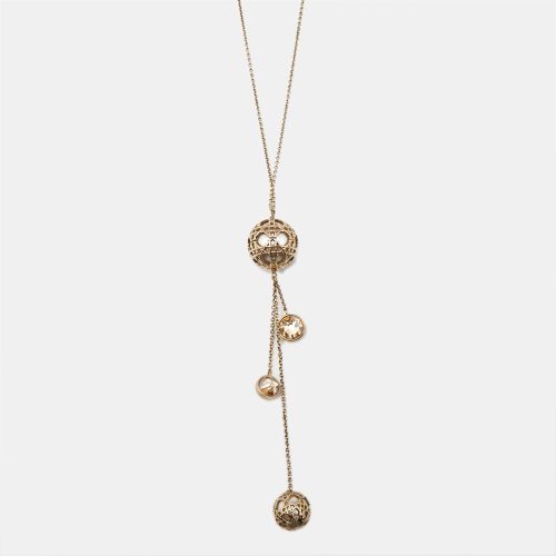 Cannage Faux Pearl Crystals Tone Long Necklace - Dior - Modalova