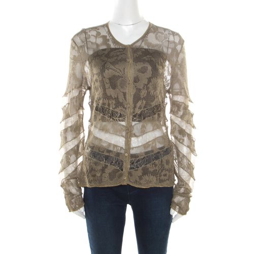 Boutique Lace Olive Perforated Knit Lace Insert Buttoned Cardigan L - Dior - Modalova