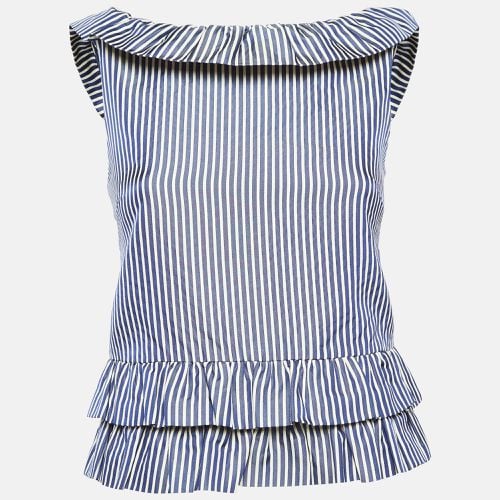 White/ Stripe Patterned Cotton & Silk Blend Ruffled Top S - Dior - Modalova