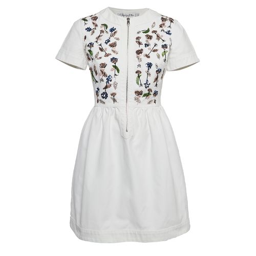 Christian Floral Beaded Cotton Mini Dress M - Dior - Modalova