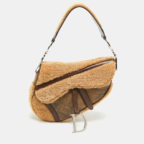 Brown Shearling and Leather Saddle Bag - Dior - Modalova