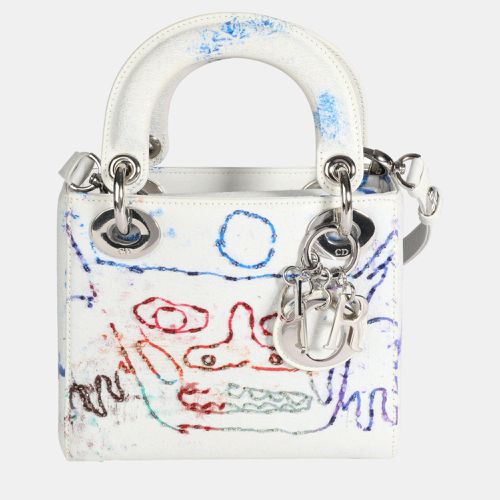 X Spencer White Leather Sweeney Limited Edition Mini Lady Top Handle Bag - Dior - Modalova