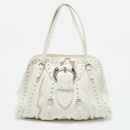 Lizard and Leather Buckle Detail Zip Satchel - Dior - Modalova