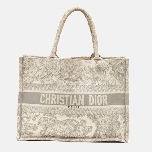 White Embroidered Canvas Medium Toile De Jouy Book Tote - Dior - Modalova