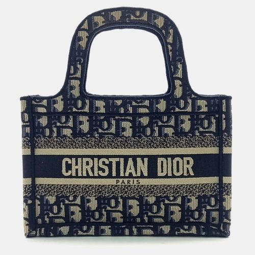 Navy Blue Fabric Oblique Mini Book Tote Bag - Dior - Modalova