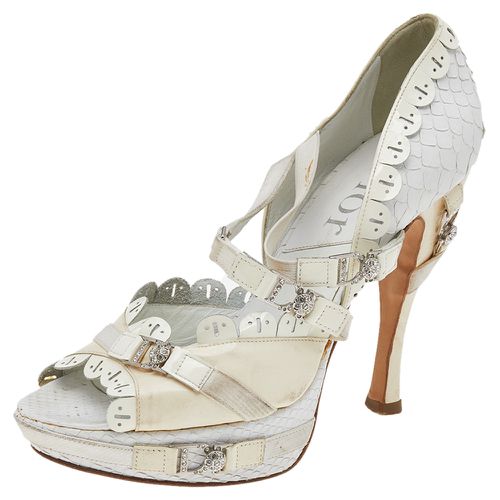 Cream Python And Patent Leather Ankle Strap Sandals Size 36.5 - Dior - Modalova