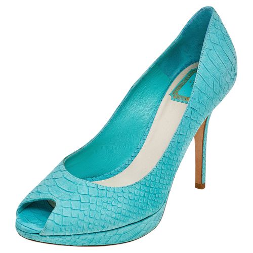 Aqua Python Embossed Suede Miss Peep Toe Platform Pumps Size 40 - Dior - Modalova