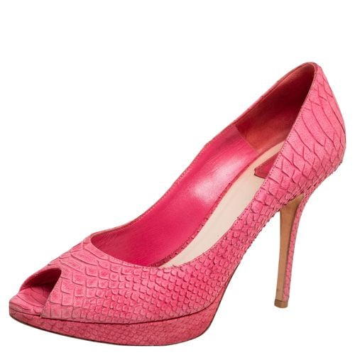 Python Embossed Leather Miss Peep Toe Pumps Size 41 - Dior - Modalova