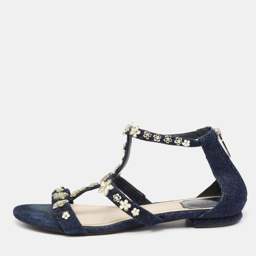 Denim Jewel Embellished Strappy Flat Sandals Size 38.5 - Dior - Modalova