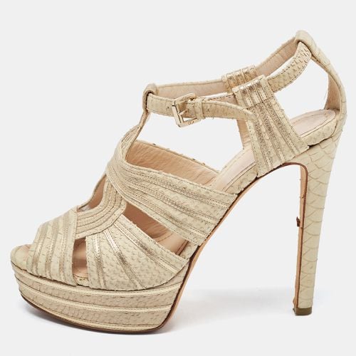 Gold Embossed Python and Leather Platform Ankle Strap Sandals Size 39 - Dior - Modalova