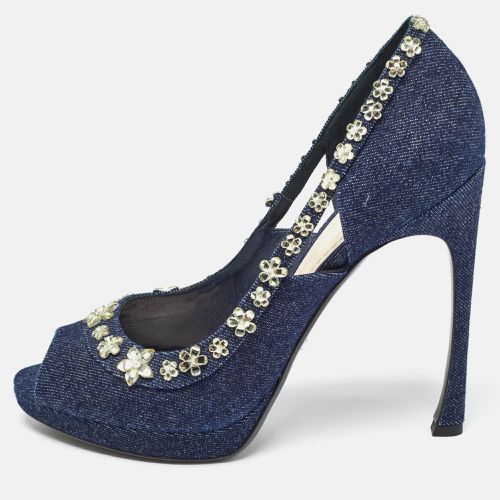 Denim Crystal Embellished Peep Toe Pumps Size 40.5 - Dior - Modalova