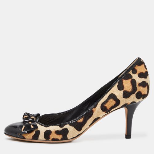 Beige Leopard Print Calf Hair and Patent Bow Pumps Size 39 - Dior - Modalova