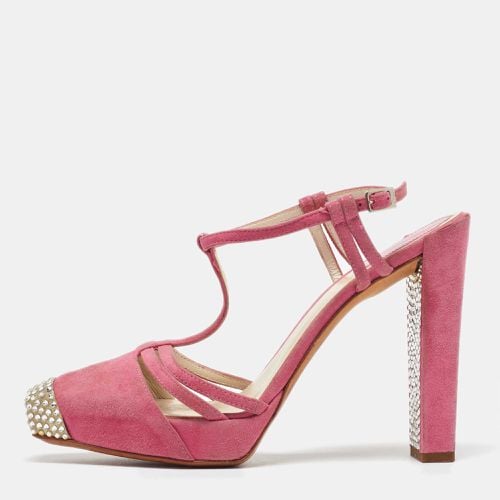 Suede Crystal Embellished T-Strap Sandals Size 37.5 - Dior - Modalova