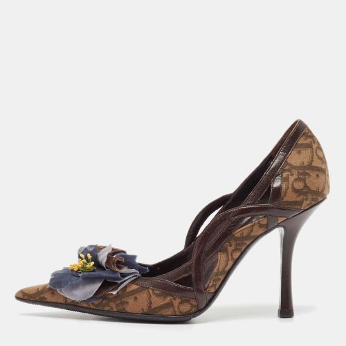 Oblique Canvas And Leather Floral Applique Pointed Toe Pumps Size 36 - Dior - Modalova