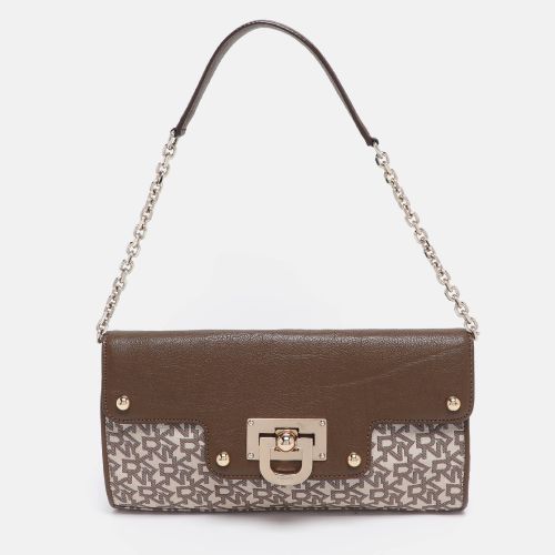 Beige Signature Canvas And Leather Chain Shoulder Bag - Dkny - Modalova