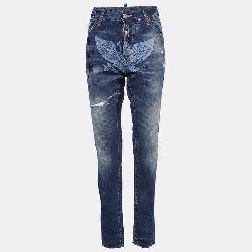 Printed Distressed Denim Jeans L Waist 36" - Dsquared2 - Modalova