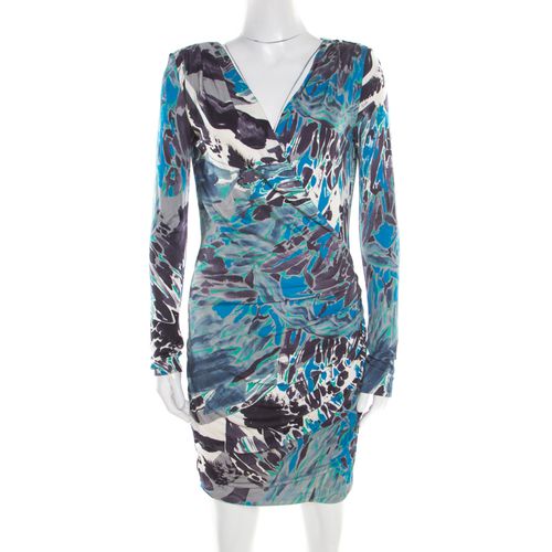 Printed Silk Jersey Power Shoulder Draped Dress M - Emilio Pucci - Modalova