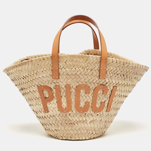 Natural Raffia and Leather Small Logo Basket Bag - Emilio Pucci - Modalova