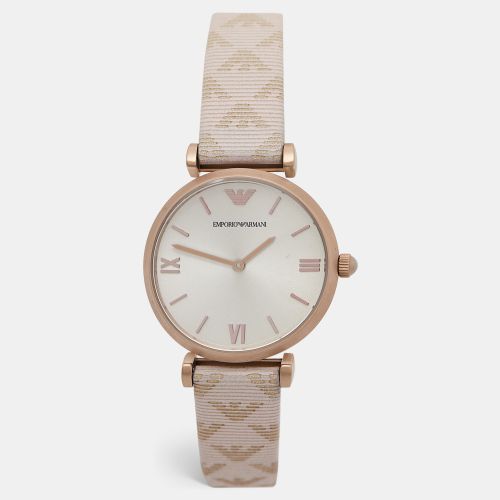 Silver Rose Gold Plated Stainless Steel Leather AR-11126 Women's Wristwatch 32 mm - Emporio Armani - Modalova