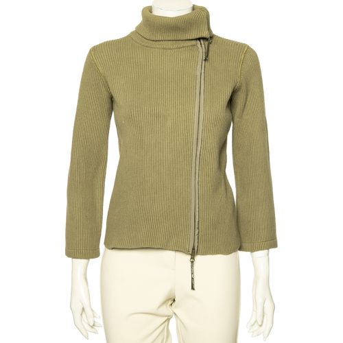 Olive Rib Knit Zip Front Long Sleeve Jacket L - Emporio Armani - Modalova