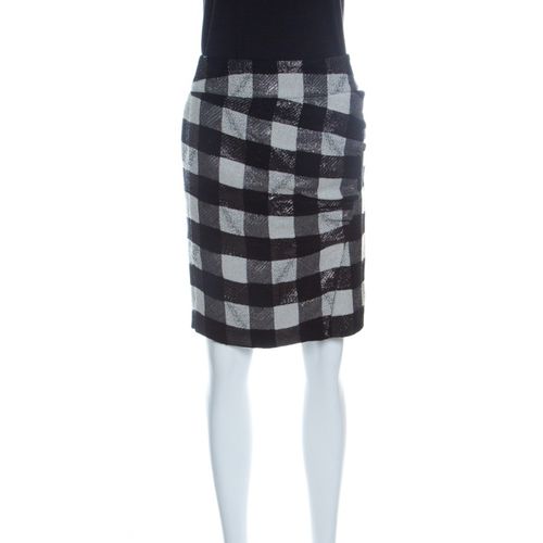 Monochrome Checkered Lurex Knit Pencil Skirt S - Emporio Armani - Modalova