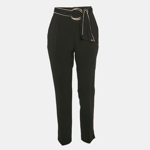 Contrast Trim Crepe Embellished Belt Pants M - Elisabetta Franchi - Modalova