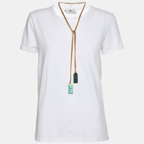 Cotton Round Neck Chain T-Shirt S - Elisabetta Franchi - Modalova