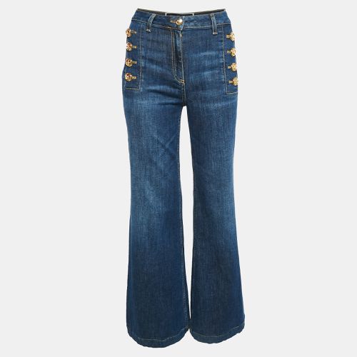 Washed Denim Embellished Button Jeans S Waist 26" - Elisabetta Franchi - Modalova