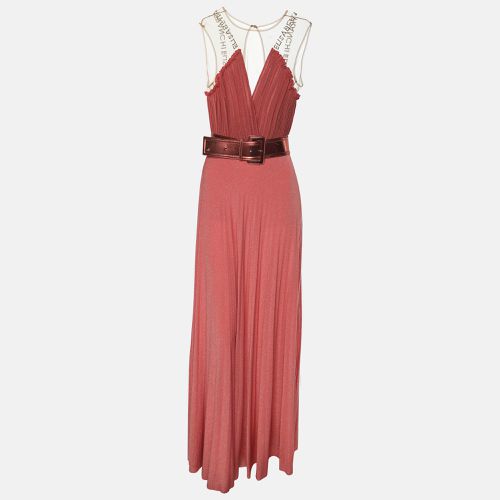 Coral Knitted Fabric Belted Maxi Dress M - Elisabetta Franchi - Modalova