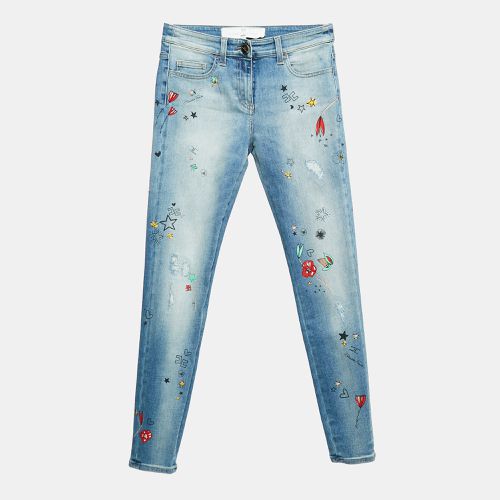 Doddle Art Print Denim Skin Fit Jeans S Waist 27" - Elisabetta Franchi - Modalova